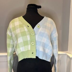 Princess Polly Green and Blue Plaid Cardigan